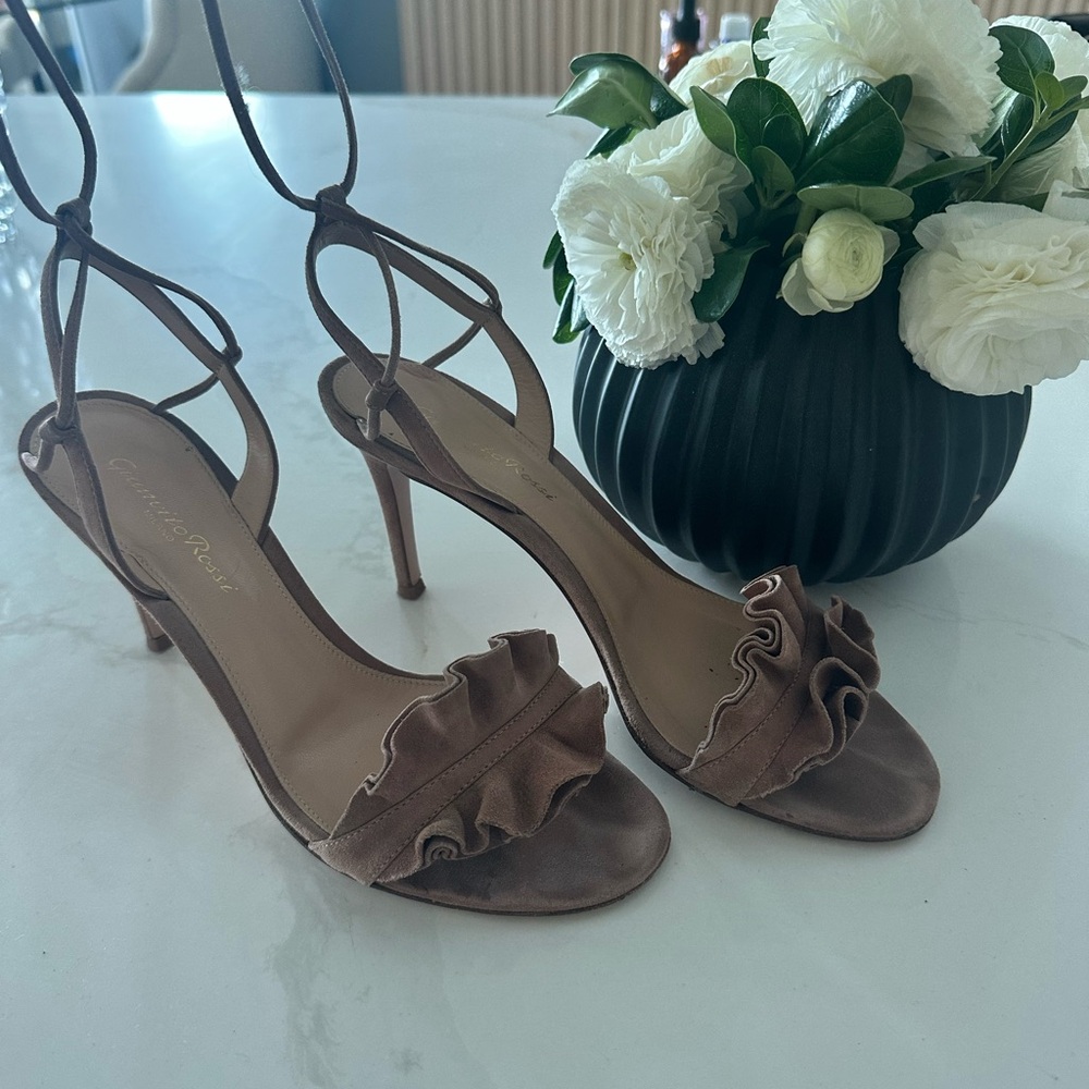 Gianvito Rossi Brown Ruffle Strap Heels